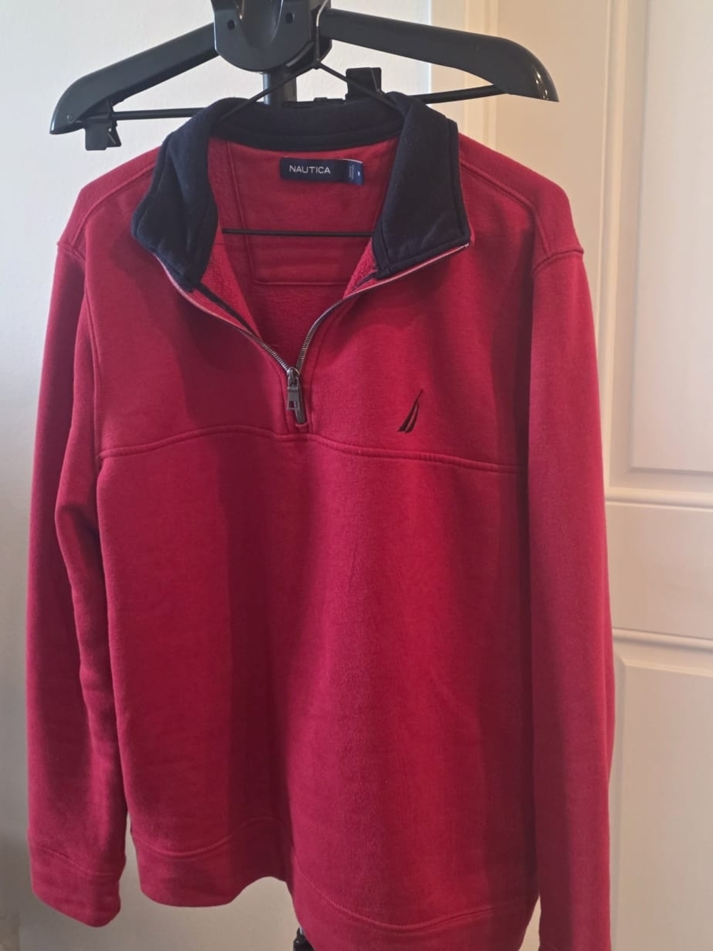 Nautica Men’s Red Zip-Up Fleece with Black Contrast Collar